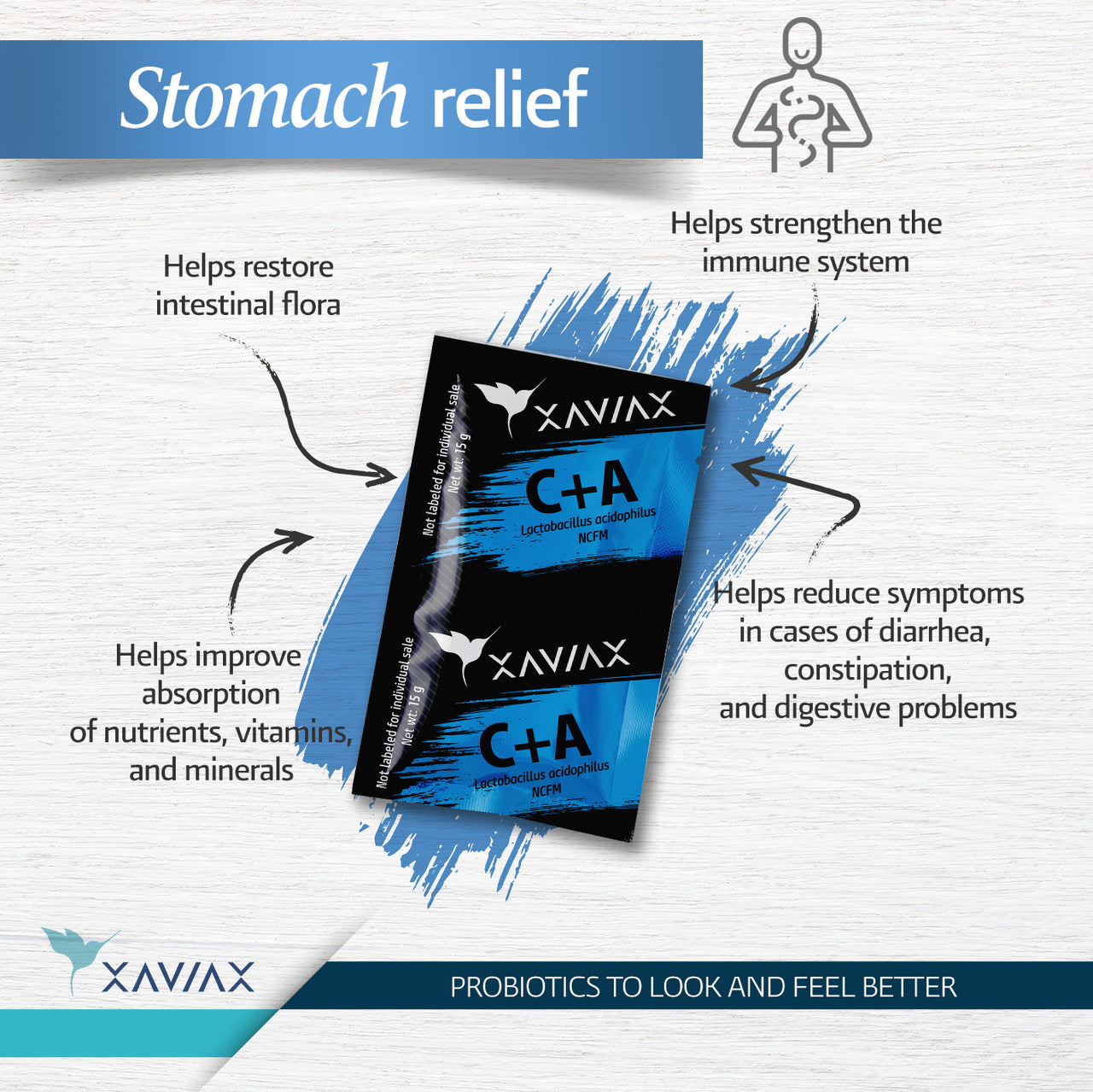 STOMACH RELIEF WITH XAVIAX C+A PROBIOTICS